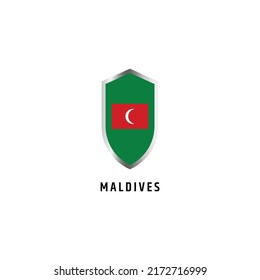 Flag of Maldive with shield shape icon flat vector illustration