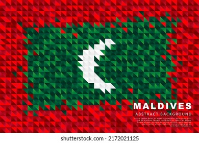 Bandera de las Maldivas. Fondo abstracto de pequeños triángulos coloridos en colores rojo, verde y blanco de la bandera maldiva. Ilustración vectorial.