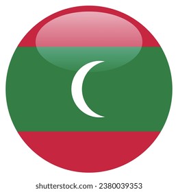Flagge der Malediven. Button-Flag-Symbol. Standardfarbe. Circle Icon Flag. 3D-Abbildung. Computergrafik. Digitale Illustration. Vektorgrafik.