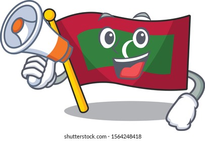 Flag maldives cartoon with in with holding megaphone character