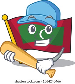 Flag maldives cartoon with in playing baseball character