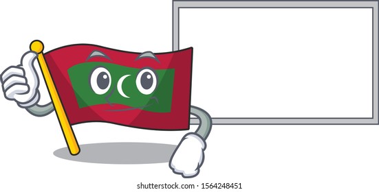 Flag maldives cartoon with in thumbs up with board character