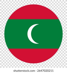 Bandeira das Maldivas. Maldivas círculo bandeira ícone logotipo computador vetor ilustração design. Fundo de tabuleiro de xadrez transparente.