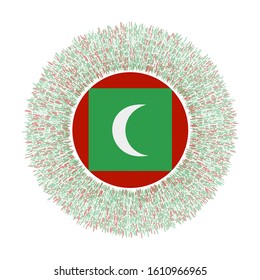 Flag of Maldives with colorful rays. Radiant country sign. Shiny sunburst with Maldives flag. Awesome vector illustration.