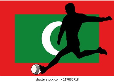 The flag of Maldives with a football player