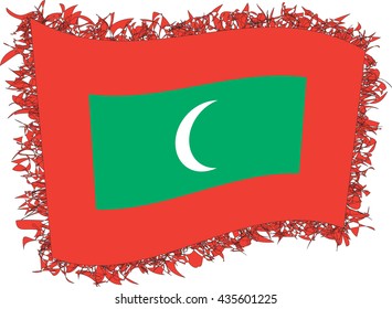 Flag of Maldives, officially the Republic of Maldives. Vector illustration of a stylized flag. Shaggy edge.