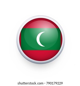 Flag of Maldives as round glossy icon. Button with Maldives flag.isolated, banner vector illustration. Vector illustration eps10.