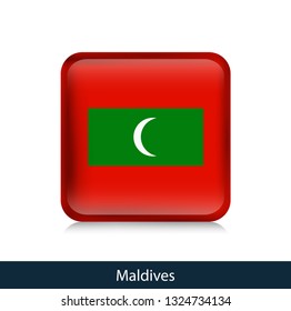 Flag of Maldives - Square glossy badge. Vector.