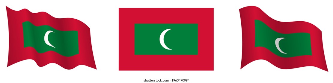 flag of Maldives in static position and in motion, fluttering in wind in exact colors and sizes, on white background