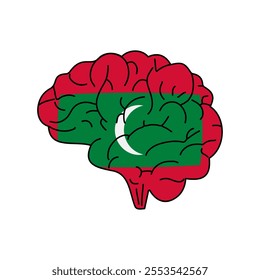 Flag of Maldives. Vector illustration of a combination of a human brain with a country flag on a white background.