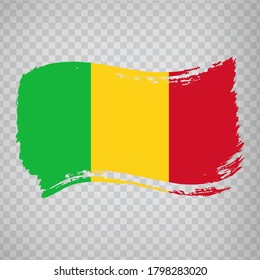 Flag of Mali, brush stroke background.  Flag Republic of Mali  on transparent background for your web site design, logo, app. Africa. EPS10.