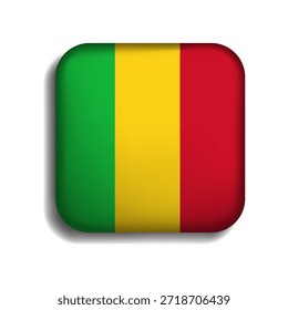Flag of Mali button with shadow. flag icon. 3d icon. The square shape