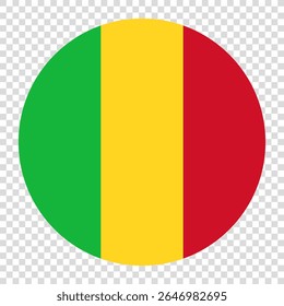Flag of Mali. Mali circle flag logo icon computer vector illustration design. Transparent checkerboard background.