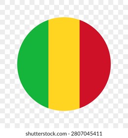 Flag of Mali. Mali circle flag logo icon computer vector illustration design. Transparent checkerboard background.