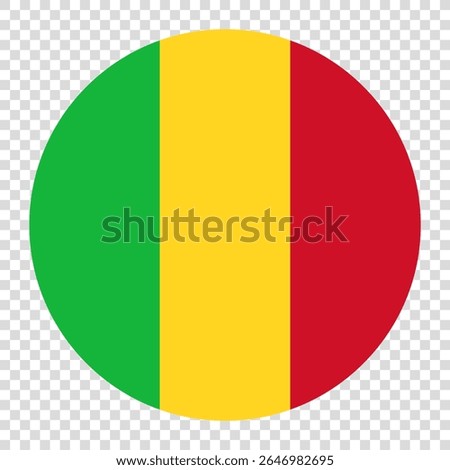 Flag of Mali. Mali circle flag logo icon computer vector illustration design. Transparent checkerboard background.