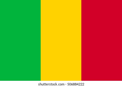 Flag of Mali in correct size, proportions and colors. Accurate official standard dimensions. Malian national flag. African patriotic symbol, banner, element, background. Vector illustration