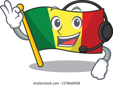 Flag mali cute cartoon character design with headphone