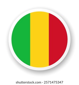 Flag of Mali flat icon. Round vector element with shadow. Best for mobile apps, UI and web design.