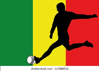 The flag of Mali with a football player