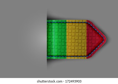 Flag of Mali in the form of a glossy textured label or bookmark. Vector illustration.