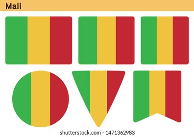Flag of Mali. Flag icon set of six different shapes. Vector Illustration.
