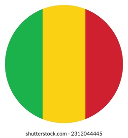 The flag of Mali. Flag icon. Standard color. Round flag. Computer illustration. Digital illustration. Vector illustration.