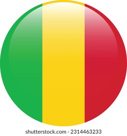 The flag of Mali. Flag icon. Standard color. A round flag. 3d illustration. Computer illustration. Digital illustration. Vector illustration.