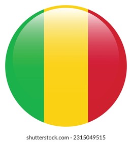 The flag of Mali. Flag icon. Standard color. A round flag. 3d illustration. Computer illustration. Digital illustration. Vector illustration.