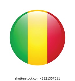 The flag of Mali. Flag icon. Standard color. The round flag. 3d illustration. Computer illustration. Digital illustration. Vector illustration.