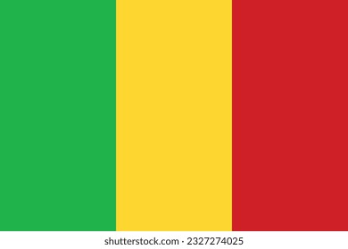 The flag of Mali. Flag icon. Standard color. Standard size. A rectangular flag. Computer illustration. Digital illustration. Vector illustration.