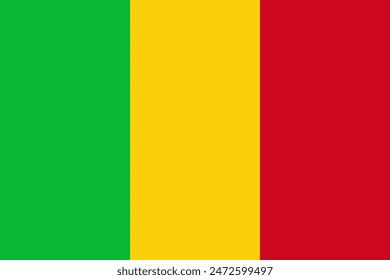 The flag of Mali. Flag icon. Standard color. Standard size. A rectangular flag. Computer illustration. Digital illustration. Vector illustration.