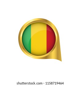 Flag of Mali, location map pin, pointer flag Mali, button gold, Icon country . Vector Illustration EPS10.