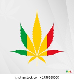 Flag of Mali in Marijuana leaf shape. The concept of legalization Cannabis in Mali. Medical cannabis illustration.