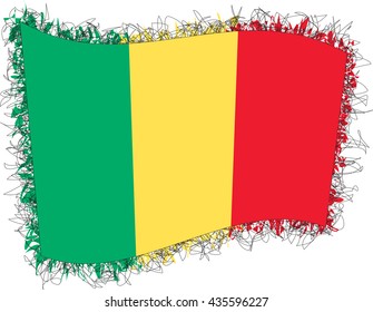 Flag of Mali, officially the Republic of Mali. Vector illustration of a stylized flag. Shaggy edge.