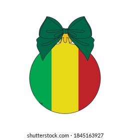Flag of Mali on a Christmas ball. One line drawing. Vector illustration continuous line drawing.