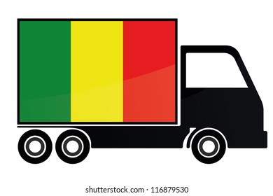 The flag of Mali painted on the side of the silhouette of a truck