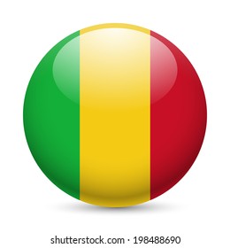 Flag of Mali as round glossy icon. Button with Malian flag