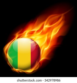 Flag of Mali as round glossy icon burning in flame