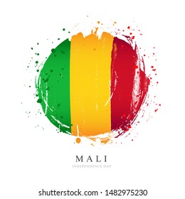 Flag of Mali in the shape of a big circle. Vector illustration on a white background. Brush strokes are drawn by hand. Independence Day