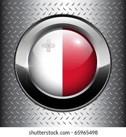 Bandeira de Malta botão em fundo de metal, vetor.