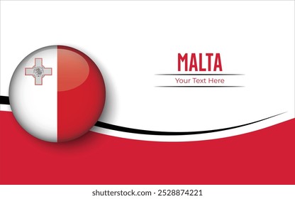 Bandera de Malta Círculo aislado sobre fondo blanco con texto. Anuncio, Póster, Vector, Plantilla, Maqueta, Fondo, Redes Sociales, Publicación, 3D.