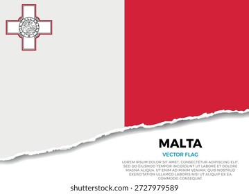 Bandera de Malta. Creativo efecto de borde de papel rasgado sobre fondo transparente con irregularidades irregulares. Una apariencia tridimensional con sombras realistas, como si hubiera sido rasgada para revelar una superficie blanca debajo
