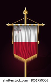 Flag of Malta. Festive Vertical Banner. Wall Hangings with Gold Tassel Fringing