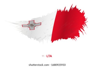 Flag of Malta in grunge style with waving effect, vector grunge brush stroke flag.