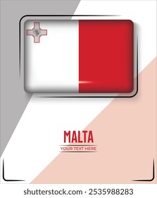 Flag of Malta isolated on White background with Text. Banner, Poster, vector, template, Mockup, Background, Social Media, Post, 3D.