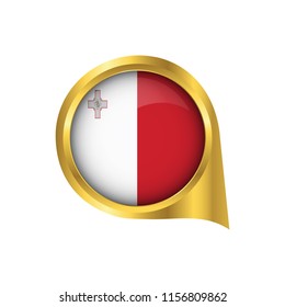 Flag of  Malta, location map pin, pointer flag  Malta, button gold, Icon country . Vector Illustration EPS10.
