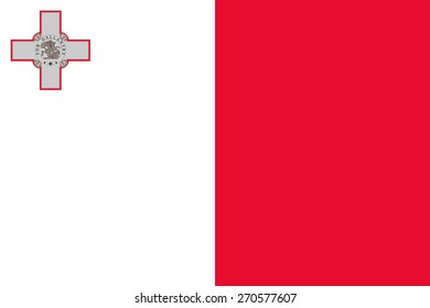 Flag of Malta. Official state maltese  symbol. Correct color, dimensions and proportions. Two rectangles - red and white. British St. George Cross at the top left corner. For political maps, articles.