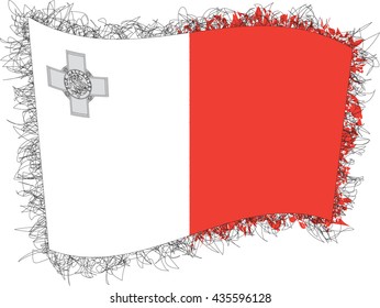 Flag of Malta, officially known as the Republic of Malta. Vector illustration of a stylized flag. Shaggy edge.