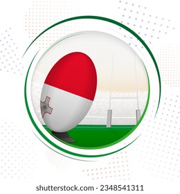 Flag of Malta on rugby ball. Round rugby icon with flag of Malta. Vector illustration.