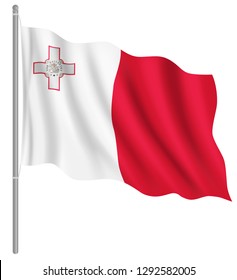 Flag of Malta with flag pole waving in wind. Vector illustration